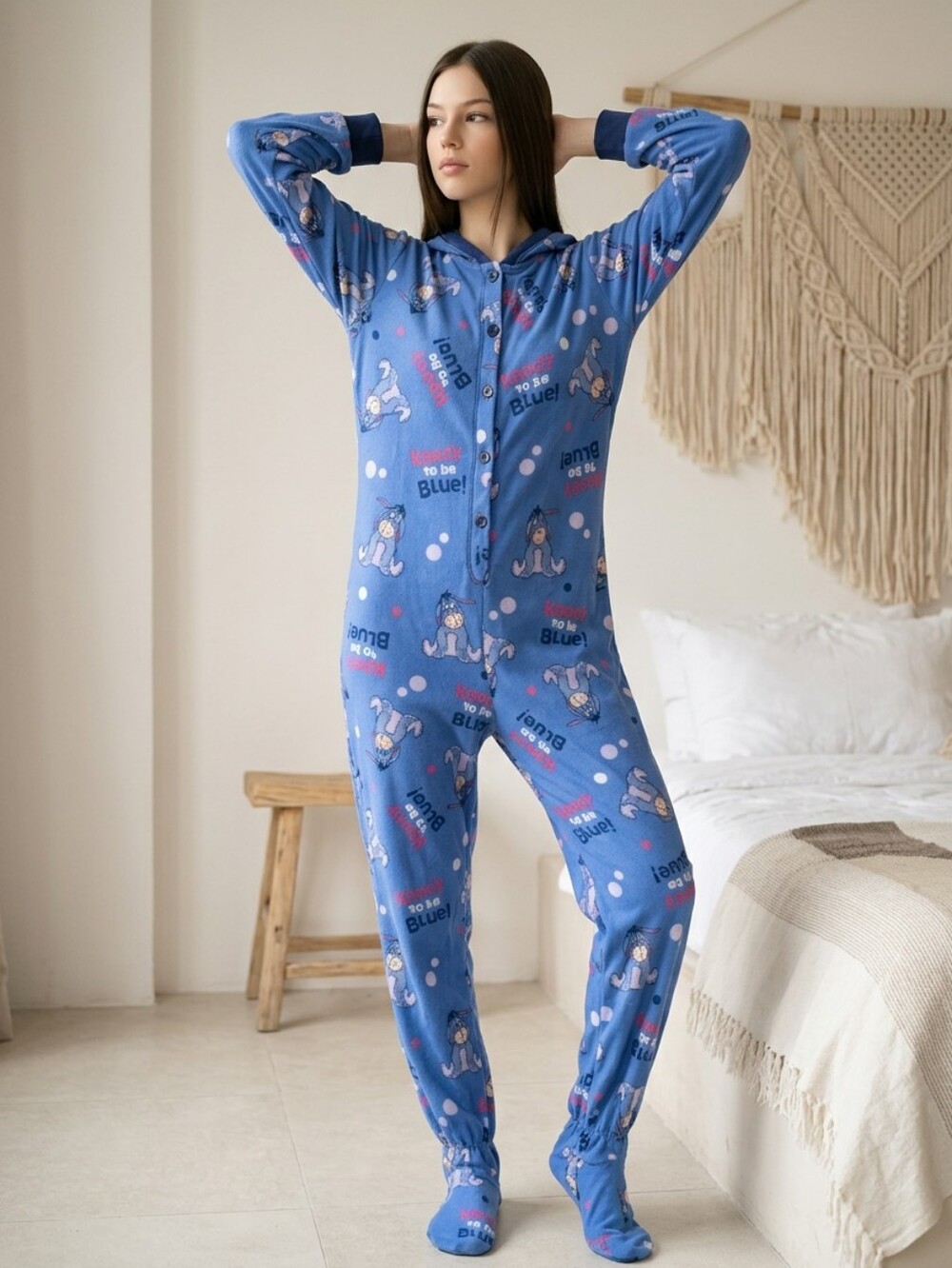 Eeyore Adult Onesie Fleece Pajama Disney Winnie the Pooh Jumpsuit Footie PJ 1pc